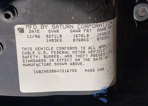 1997 Saturn Sl Sl1 из США, поврежденный, VIN 1G8ZH5286VZ216755